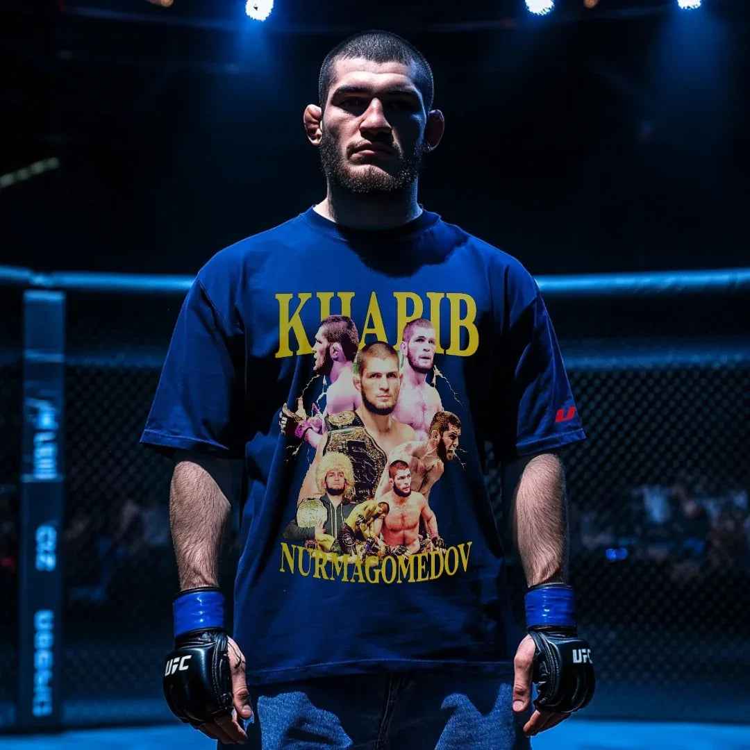 Khabib 'Smesh' Funny MMA T-Shirt - Navy Blue, 100% Cotton, Unisex Fit, Fan Art Parody Tee